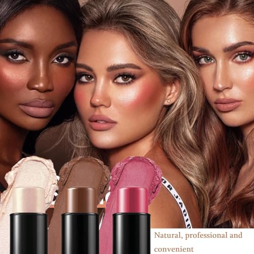 KARLOR Contour Stick Highlighter Blush Stick, 3 Pcs Cream Bronzer Stick Cream Blush Stick Face Highlighter Stick Face Bronze Contour liquid Blush for Cheek Make up Stick waterproof long -lasting - Image 8