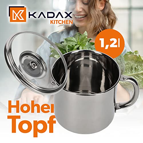KADAX Tall Pot with Glass Lid, 1.2 L, Milk Pot, Stainless Steel Pot with Handle, Cooking Pot, Lid with Steam Hole, Sauce Pot, Mini Cooking Pot (silver) - Image 6