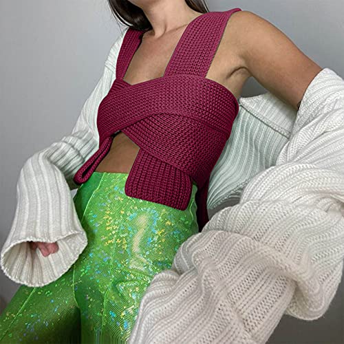 Image of JUMISEE Women's Sexy Wrap Around Strappy Crop Top Knit Multi Wear Sweater Tank Tops Sleeveless Bandage Vest