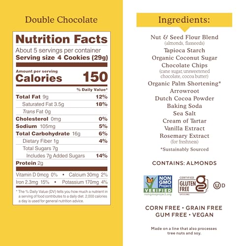 Image of Simple Mills Almond Flour Double Chocolate Chip Cookies, Gluten Free and Delicious Crunchy Cookies, Organic Coconut Oil, Good for Snacks (Packaging May Vary)
