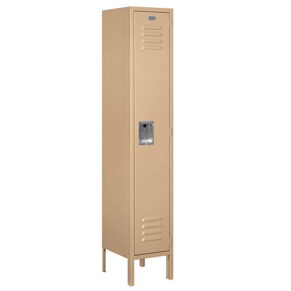 Salsbury Industries Assembled 1-Tier Standard Metal Locker with One Wide Storage Unit, 5-Feet High by 12-Inch Deep, Tan