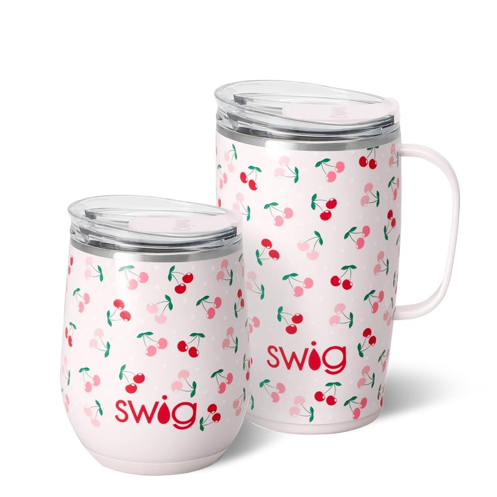 Amazon.com: Swig Life Cherry Pie AM+PM Set, 18oz Travel Mug with Handle and  Lid + 12oz Insulated Wine Tumbler with Lid, Stainless Steel, Dishwasher  Safe, Cup Holder Friendly Coffee Mug : Home