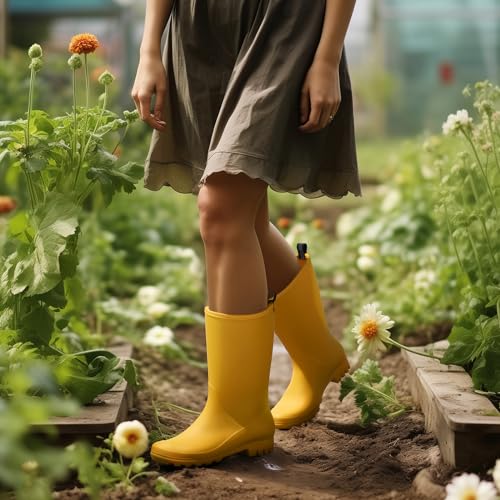 Image of HISEA Women Rubber Boots Wide Calf Rain Boots Matte Surface Waterproof PVC Rubber Rain Boot Mid Height Rain Shoes for Outdoor Gardening Work Walking