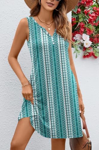 Image of Ladlop Summer Dresses for Women 2026 Beach Loose Casual A Line Dress Sleeveless V-Neck Sundress with Pockets
