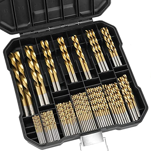 Titan-Bohrer-Set - 99 Stück/Set, Hochgeschwindigkeitsstahl von 1/16 Zoll bis 3/8 Zoll Spiralbohrer-Set zum Bohren von Holz/Metallblech/Kunststoff mit Kunststoffkoffer zur Aufbewahrung Cover