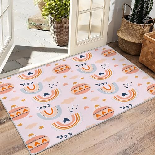 Tapis entrée absorbant et lavable en machine rose 80x120