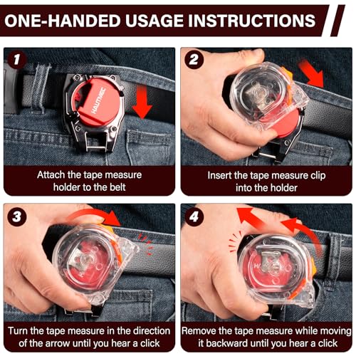 HAUTMEC Tape Measure Holder for Tool Belt Clip,Widen Locking Belt Clip up to 2-1/8" with Rotating Latch Tape Measure Clip Compact & Portable Measuring Tape Holder 25049 by HAUTMEC - Image 4
