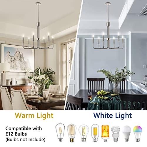 Niloah Modern Farmhouse Chandeliers For Dining Room, 6-Light Brushed Nickel Chandeliers, 28 Inch Dining Room Light Fixture Over Table, Adjustable Height #TOP1