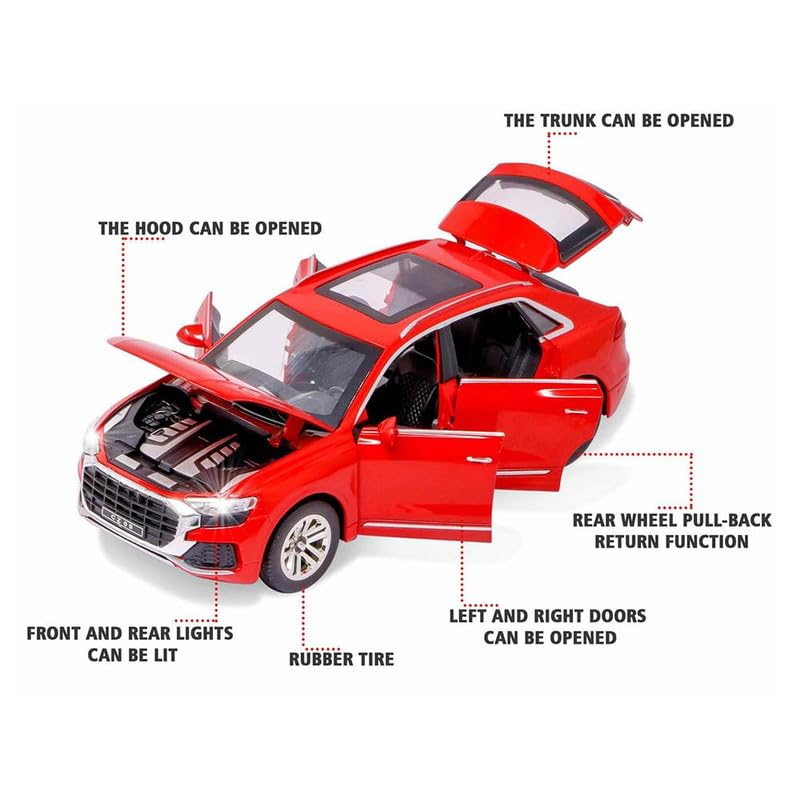 Image of Kids Model 1:32 Q8 Die Cast Metal Car Pull Back Action Opening Doors with Realistic Engine Sound Lights Toy Car Gift for Boys - Multi