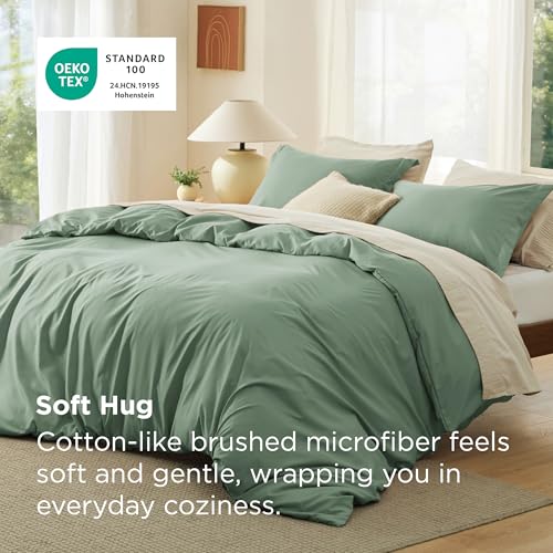 Image of Bedsure Duvet Cover King Size, 3Pcs Double Brushed Bedding Set, Sage Green | For Kids & Adults, 104 inchx90 inch Comforter Cover, Hotel Luxury, All Season, Breathable, Easy Care, Lightweight, Zipper Closure