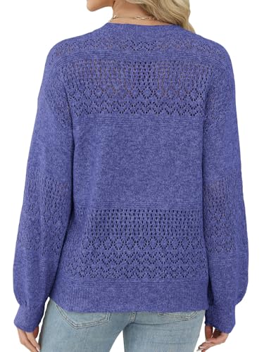 Image of Lylinan Womens Sweaters Casual Boho Long Sleeve Shirts Crewneck Lightweight Crochet Tops Pullover Knit Sweater