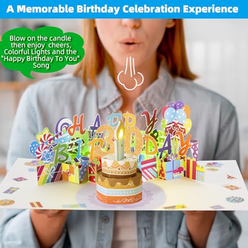 Image of 30th Pop-Up Musical Birthday Card, Blowable LED Candle for Women and Men