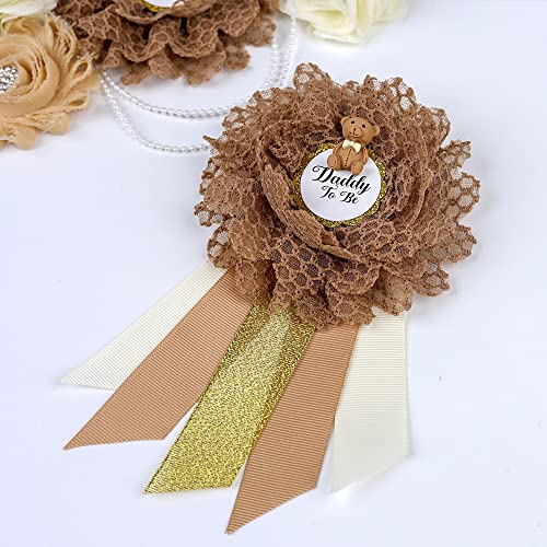 Maternity Sash Set Mom Daddy to Be Baby Shower Belly Band Gender Reveal Party Gift Keepsake Pregnancy Photo Props (Brown)3