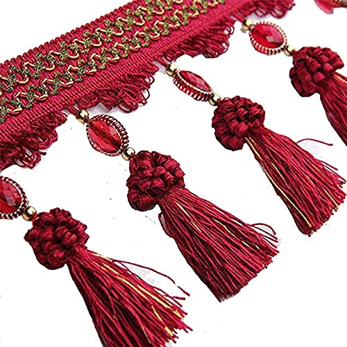3yards Pom Pom Curtain Fringe Trim Beads Ball Tassel Trimming Sewing Ribbon Upholstery Fabric (red)