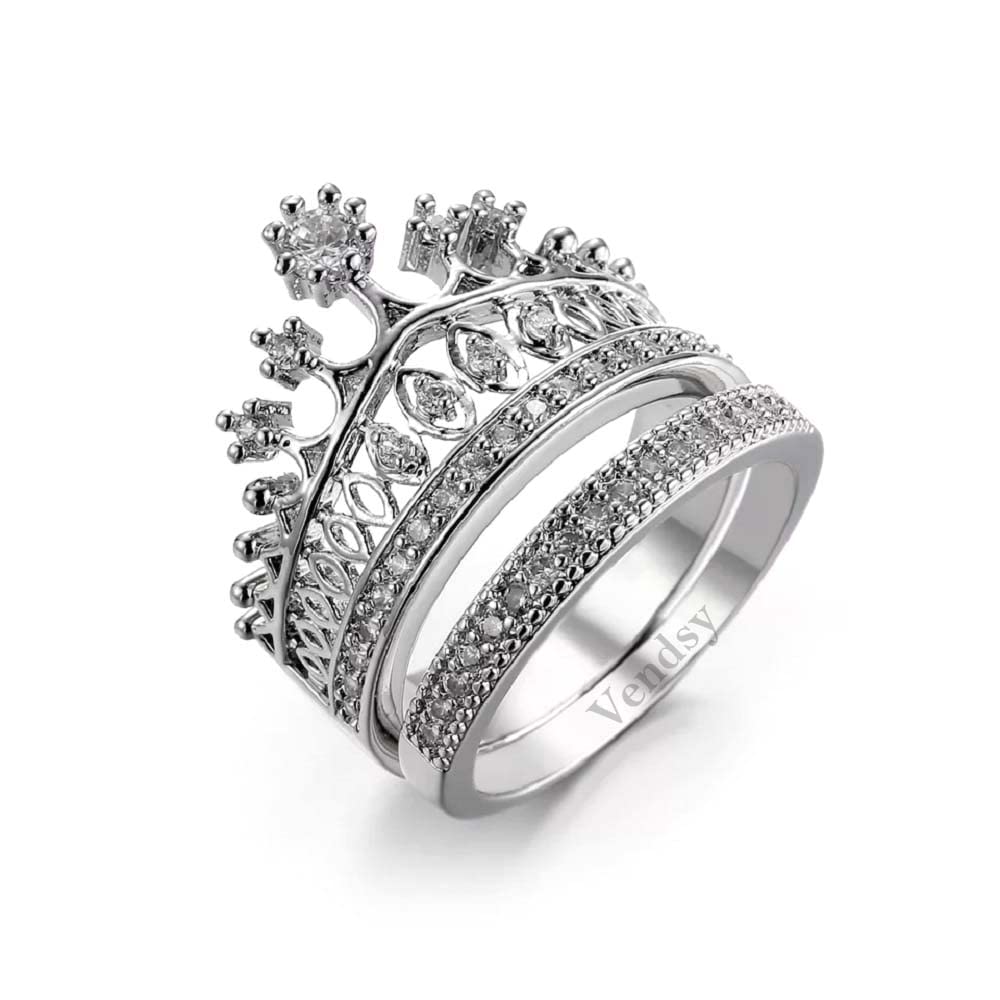 Vendsy Silver Plated 2 pcs Crown Queen princess Ring for Womens and Girls (Silver) (B09YHQBC9H) Amazon Price History, Amazon Price Tracker