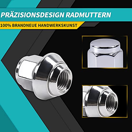 ZOFFI M12 x 1,5 Chrom OEM Factory Style Große Eichel Sitz Lug Muttern für die meisten Ford Fiesta Focus Fusion Fabrik Räder – 20 Stück Chrom geschlossenes Ende M12 x 1,5 Lug Nuts