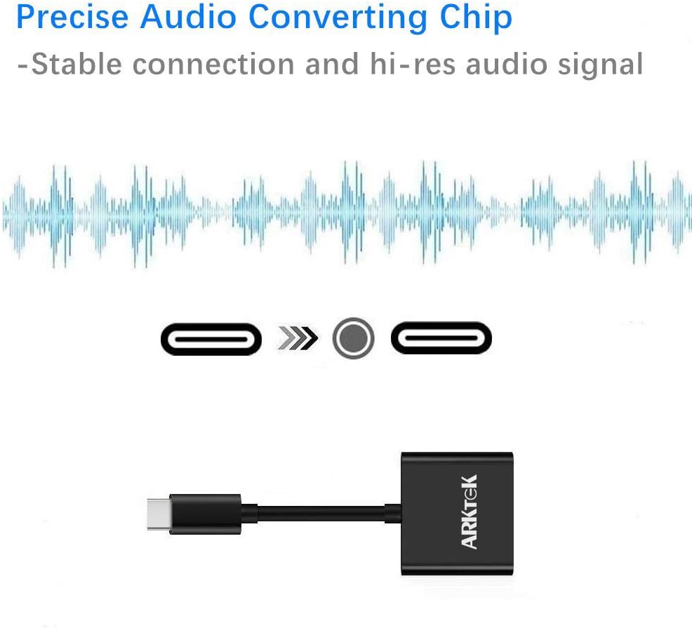 ARKTEK USB-C to 3.5mm Audio Adapter USB Type C to Headphone Jack AUX Hi-Res with DAC PD Fast Charge Adapter for Pad Pro 2018 Pixel 4 and More Devices