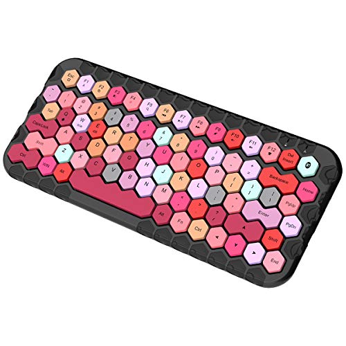 Up To 40% OFF Wireless Bluetooth Keyboard, Universal Compact Wireless Keyboard with Hexagon Keycaps for Windows, Android Smartphones, Tablets, Laptops and More (Black + Candy Colors)