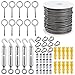 Cable de Acero Inoxidable 2mm Cuerda de Acero Suspensión Kit 30m para Exteriores con Tensor Dedales Manga de Aluminio Tornillo de Ojo 56 Piezas