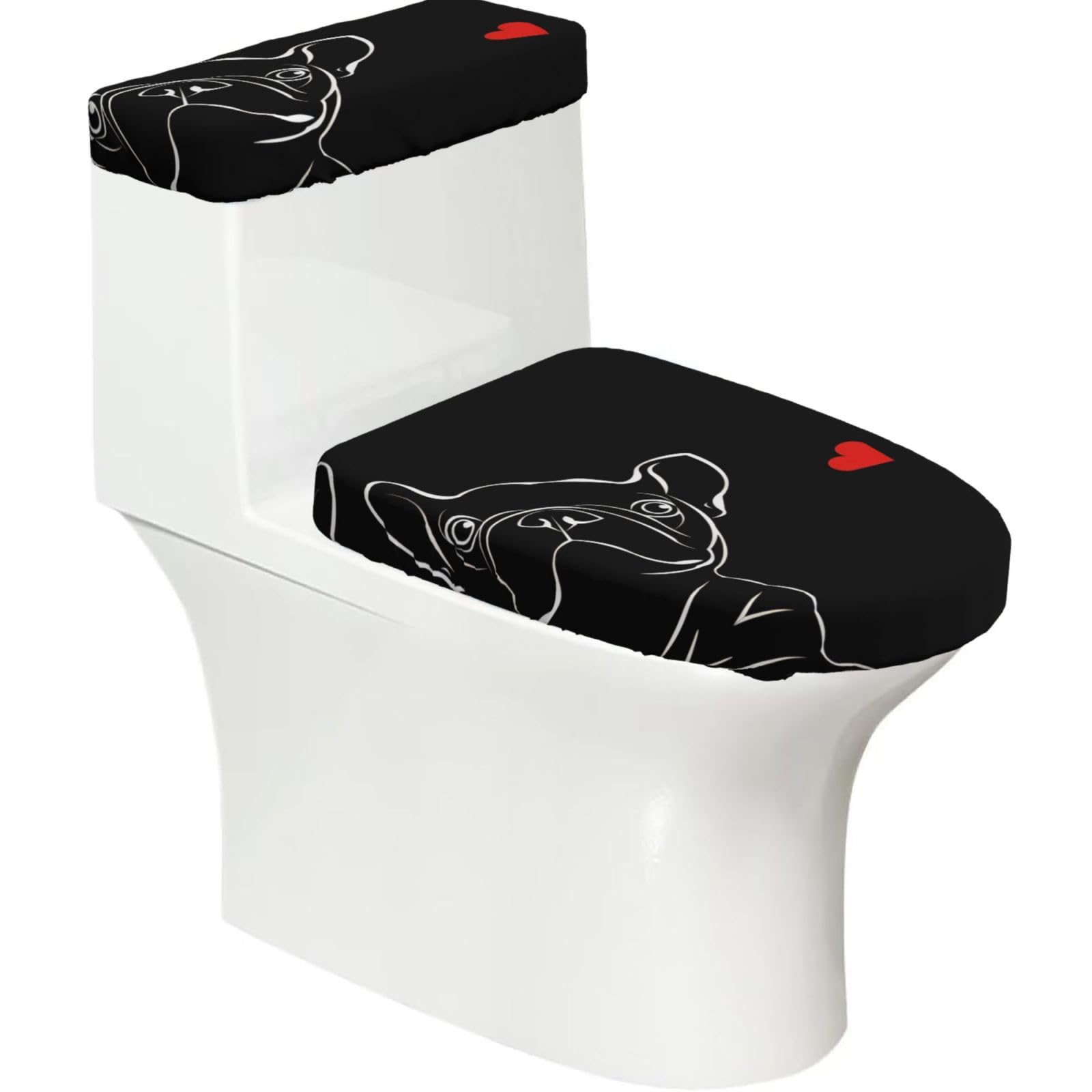 French Bulldog Dog 2-Piece Toilet Seat Cover Set with Tank Lid, Elastic Fit for U-Shape & Elongated Toilets, Bathroom Decor, Housewarming Gift