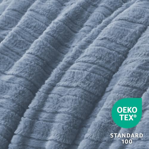 Image of BEDELITE Faux Fur King Size Comforter Set, Fluffy Bed Set, Blue Fog | Super Soft & Warm, Luxury Fuzzy Cozy Comforter for Winter, Heavy Plush Bed set, with 2 Pillowcases