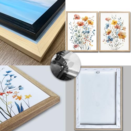 Image of Framed Colorful Flowers Canvas Wall Art for Bathroom Decor, Blue Floral Print, Yellow Orange Flowers Artwork Pictures Poster for Bedroom Living Room Office Decoration 12 inchx16 inchx2 Panels