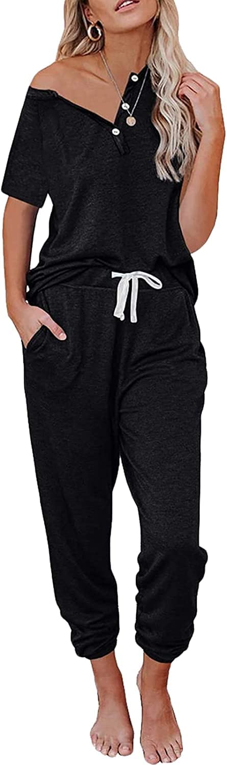 Two-Piece Lounge Wear Set for Women - Comfortable and Stylish with V-Neck Collar and Convenient Pockets