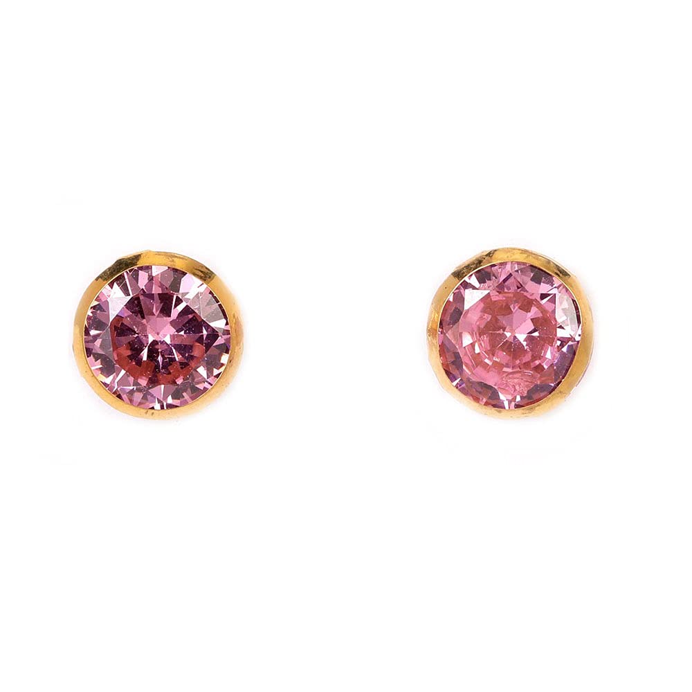 Premokshi Ornaments & Diamonds 14K Yellow Gold Stud Earrings Eartops for Women | Children | Man | Boys and Girls | Hallmarked. (Pink Round Studs) (B0B4BMM91B) Amazon Price History, Amazon Price Tracker