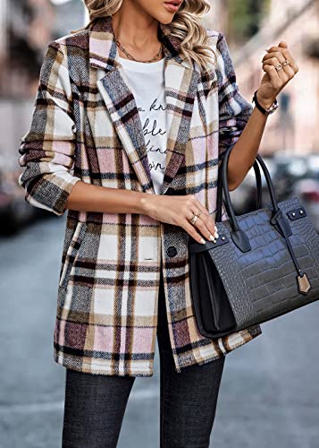 PRETTYGARDEN Women Plaid Shacket Jacket Trendy Fall Casual Button Wool Blend Tartan Trench Coat Winter Clothing with Pockets