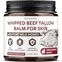 Beef Tallow for Skin - Whipped Grass-Fed Moisturizer with Wild Honey & Beeswax, Natural Face & Body Care