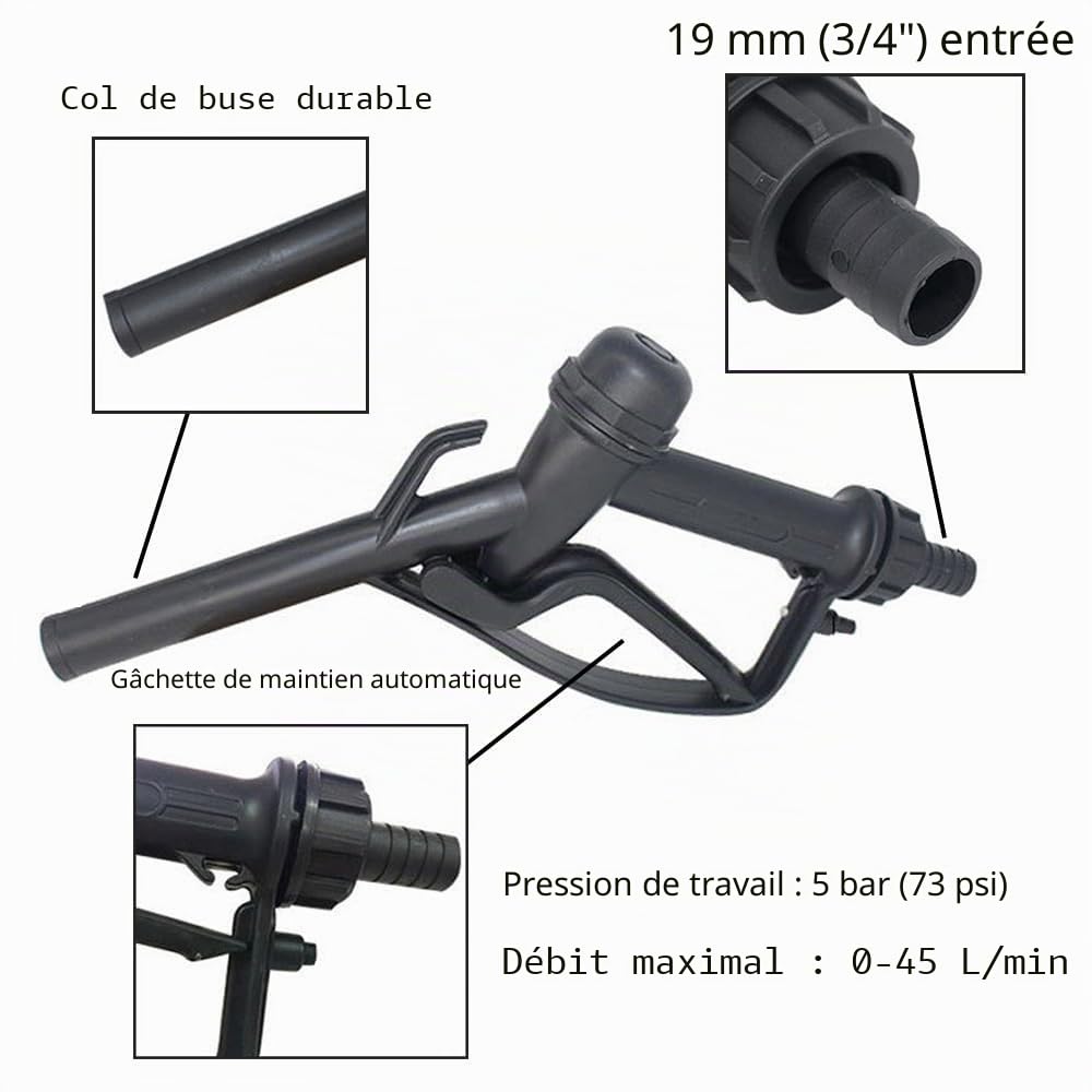 Pistolet à carburant manuel - Buse de livraison pour tuyau DN20 de 1,9 cm, outil de transfert de distribution pour produits chimiques, diesel, huile, urée