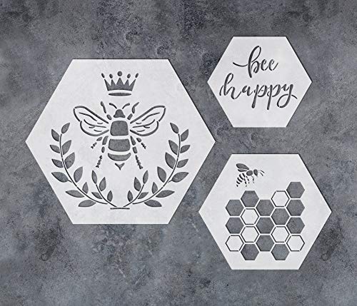 GSS Designs - Plantilla de abeja – Paquete de 3 plantillas reutilizables de panales de abeja, estilo vintage y elegante, para pintar muebles, manualidades, varios tamaños hexagonales
