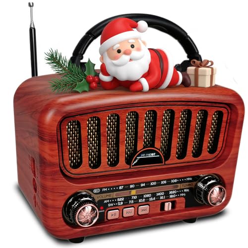 Poste Radio Portable avec Haut-Parleur Bluetooth, AM/FM/SW Petite Radio Vintage avec Haut-Parleur 5W et Bluetooth 5.0 avec Fonction USB/TF/AUX (Rouge)