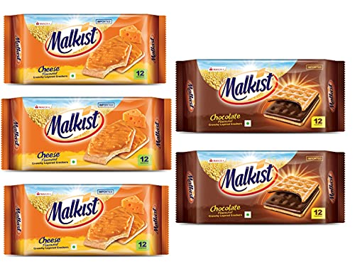 Image of Malkist Cheese and Chocolate 2 Flavored Crunchy Crackers Biscuits 138gm (12 Piece Per Pack) (Pack of 5)
