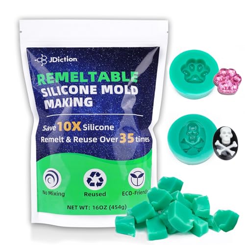 JDiction Reusable Silicone Mold Making Kit 16oz Remeltable Silicone for Mold Making No Mix Non-Toxic Odorless Silicone Rubber for Resin Epoxy Picky Pad Plaster Soap Candle Small Crafts