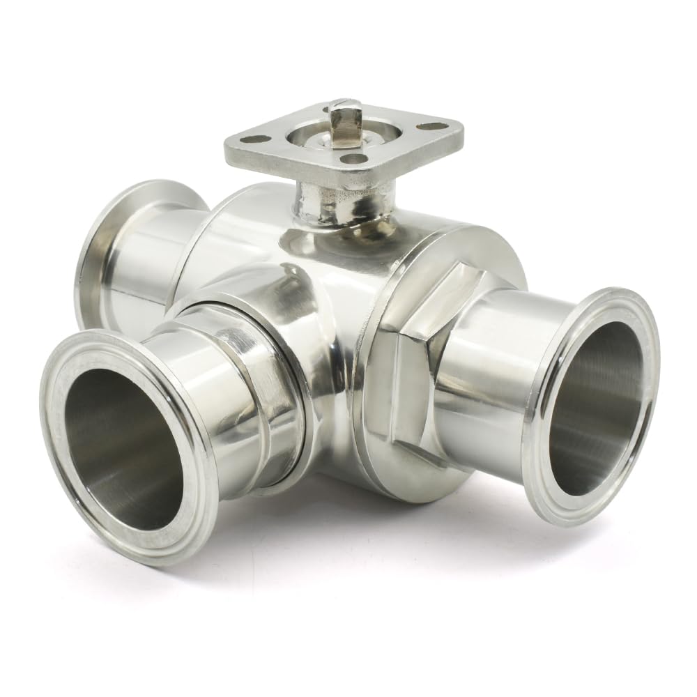 Vanne à boisseau sphérique 3 voies inox 304 T-port 25mm avec triple collier de serrage pour tuyau