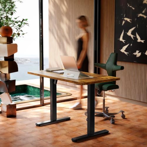 Image of HUANUO Electric Standing Desk, 40 x 24 Inch Height Adjustable Computer Desk with Storage Bag, 4 Height Memory Settings, Sit Stand Up Desk for Home Office, Rustic Brown
