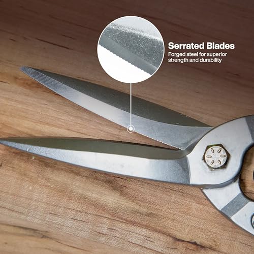 Image of Klein Tools 1302S Aviation Tin Snips, Straight, Long Cut, Heavy Duty Metal Cutting Shears with Forged Steel Blade