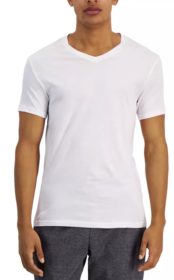 Men's 100% Combed Cotton 4 Pack V-Neck Undershirts White Tagless (Large)