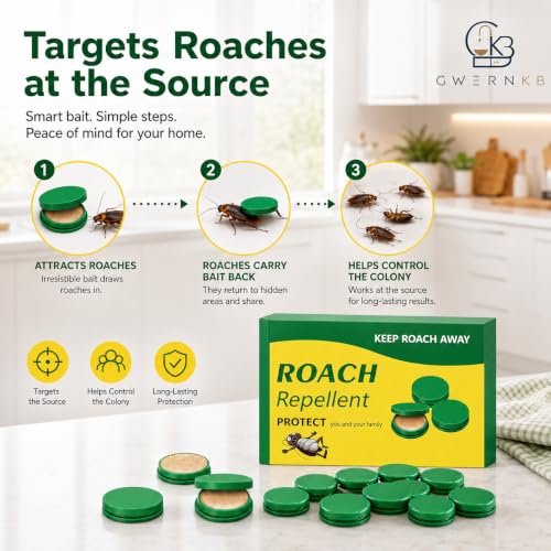 Image of GwernKB Cockroach Trap for Kitchen, 12 Pack Cockroach Repellent Bait Cups for Home, Roach Trap for Cabinets, Under Sink & Behind Appliances, Odorless Compact Control Bait Stations