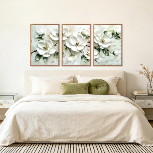 Image of CHDITB 3D Large Floral Impasto Wall Art, Neutral Beige Textured Wall Decor