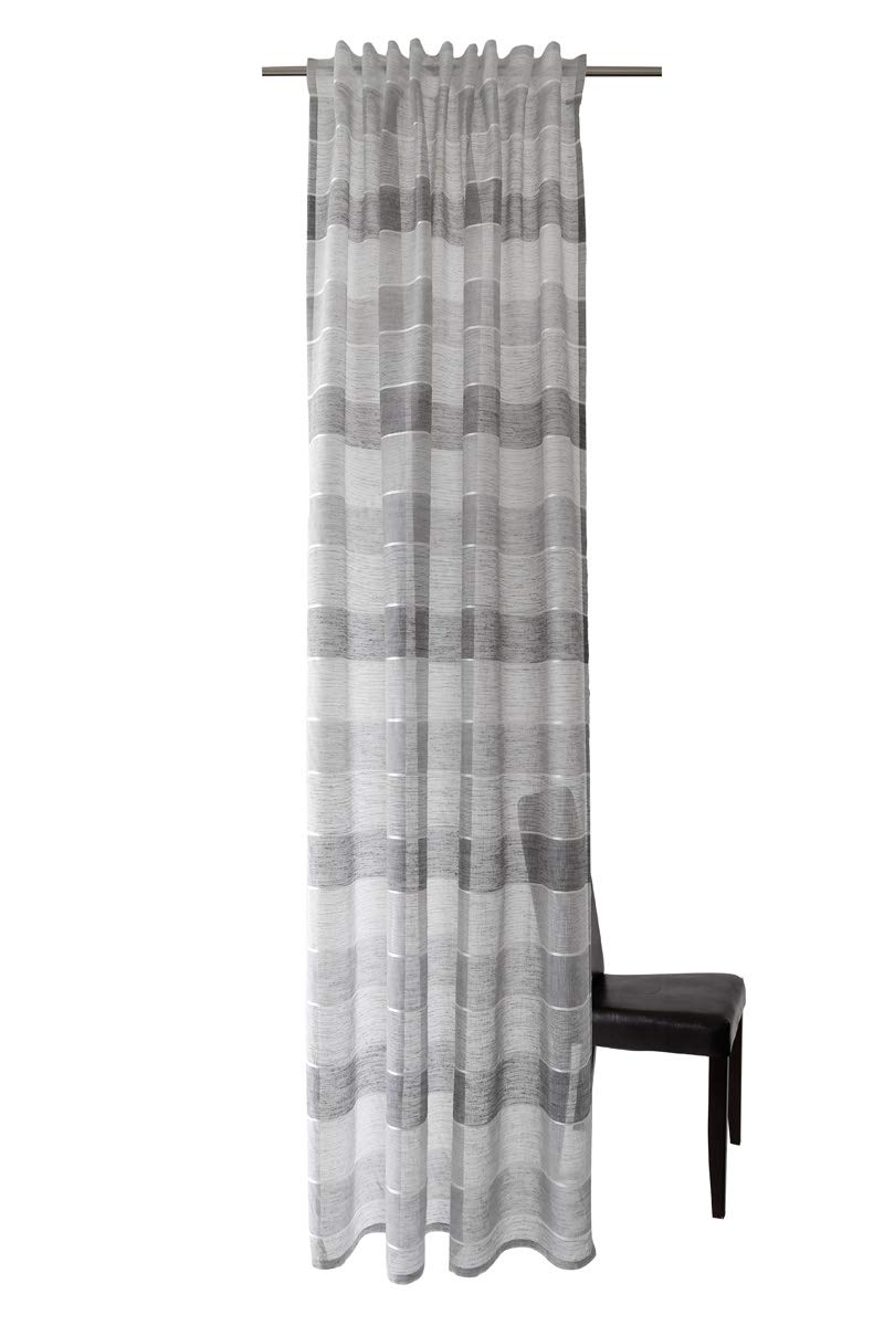 Homing Semi-Transparent Curtain Horizontal Stripes Grey (1 Piece) 245 x 140 cm (H x W), W 55.1" x L 96.5" (1 Panels)
