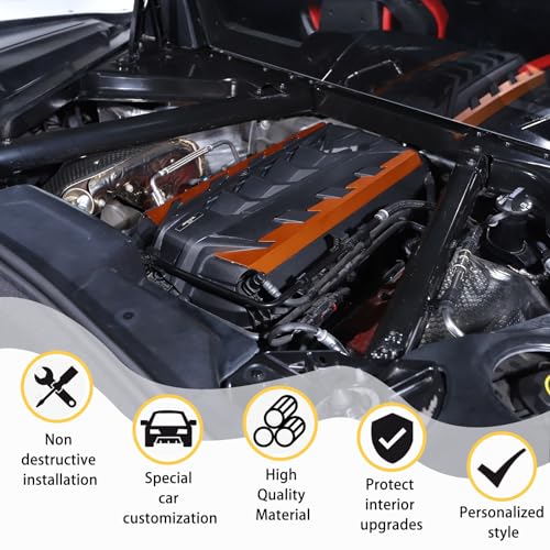 Image of CHEAYAR Engine Bay Panel Cover Compatible with Chevrolet Corvette C8 2020-2023, Engine Shroud Cover Panel Trims, C8 Accessories 2PCS (Engine Bay Trim - Orange Color)