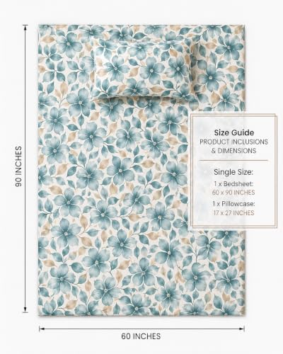 Image of VAS COLLECTIONS 240 TC Premium Cotton Single Bedsheet, Soft Breathable Comfortable Floral Printed Bed Sheet, Elegant Durable Bedding for Bedroom, Easy Care Single Bed Cover,60 x 90 Inches - Aquamarine