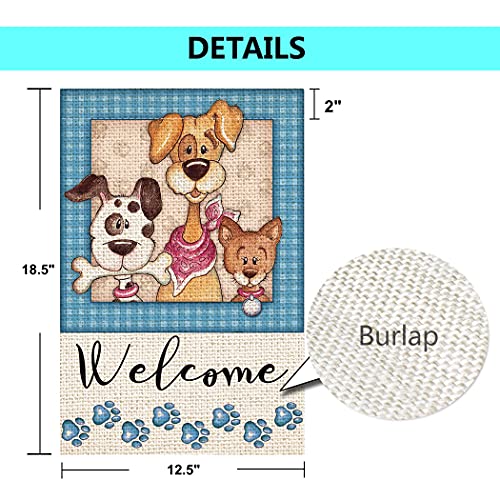 Shmbada Welcome Dogs Puppy Paw Print Burlap Garden Flag, Double Sided Vertical Outdoor Spring Summer Decorative Small Flag For Home Garden Yard Patio Farmhouse, 12 X 18 Inch #TOP1