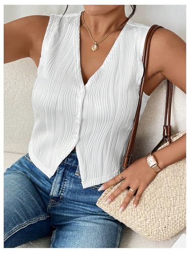 SOLY HUX Women's Button Down Vest Sleeveless V Neck Textured Shirt Summer Tank Tops Waistcoat3