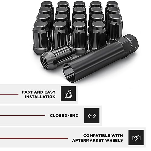 Image of White Knight 3804BK-20AM (Black Chrome) 1 /2 inch-20 Spline Lug Nut with Key, 20 Pack (for AFTERMARKET Wheels with Smaller 0.80 inch Diameter Seating)