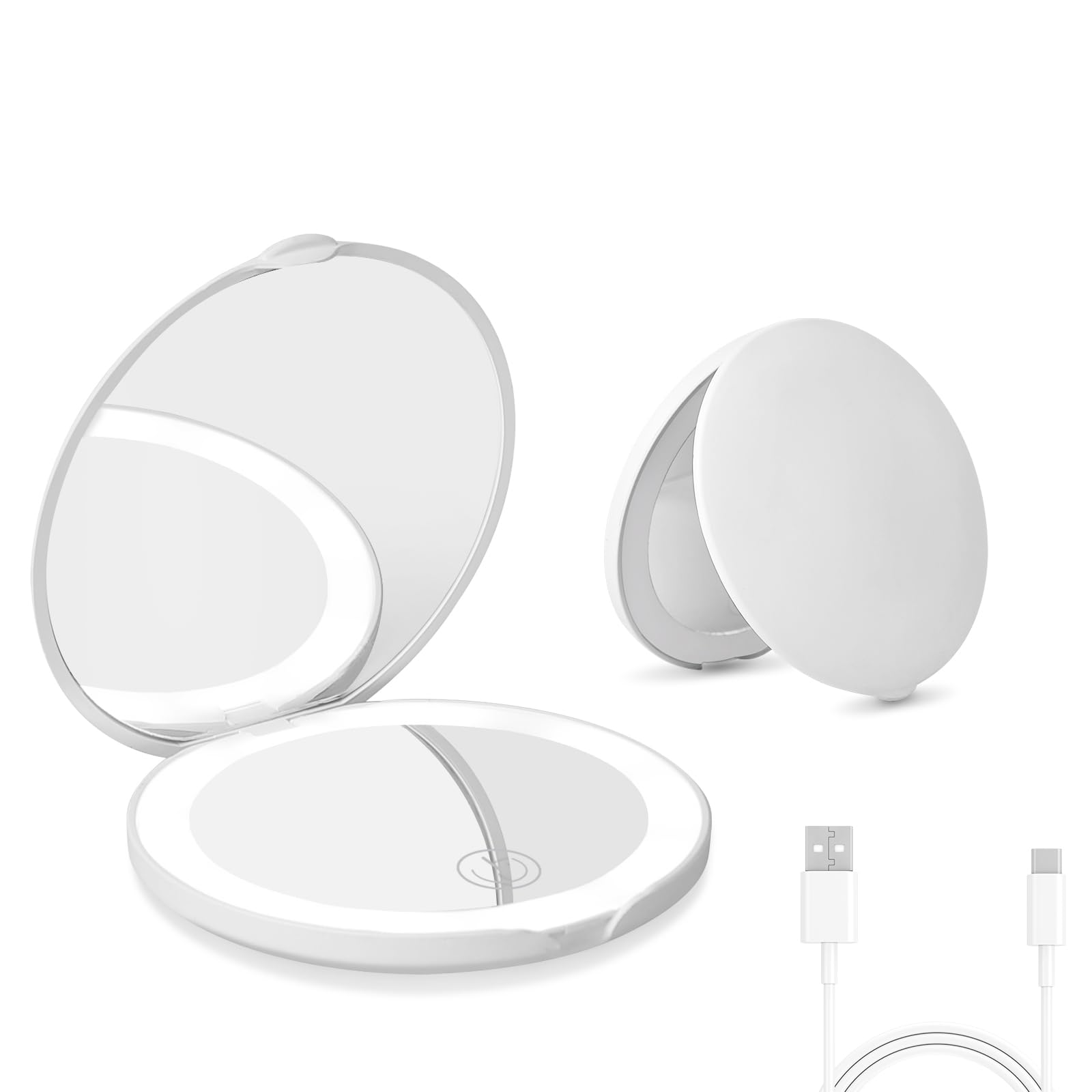 Compact Mirror with Light, Dimmable Pocket Mirror, Rechargeable Mini Mirror for Purse, Pocket, Travel and Present, Folding, Handheld, 2-Sided, Round-image-4