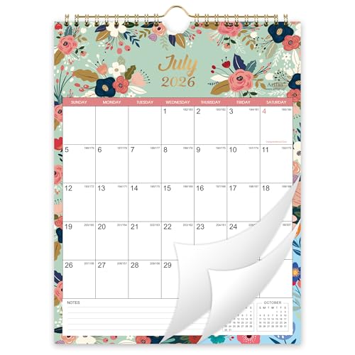 Calendar 2026-2027 - JUL 2026 - DEC 2027 Wall Calendar 2026-2027 18 Month Wall Calendar 26-27 8.5 x 11 Twin-Wire Binding + Hanging Hook + Large Blocks with Julian Dates Perfect Calendar for Organizing - Floral