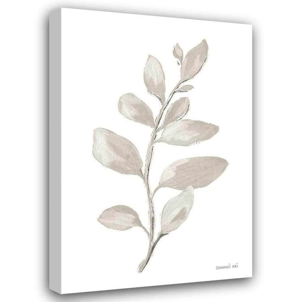 ArtDirect Gray Sage Leaves I on White Custom Framed Art Print Giclee Print or Canvas Options with Various Sizes and Customization by Nai, Danhui